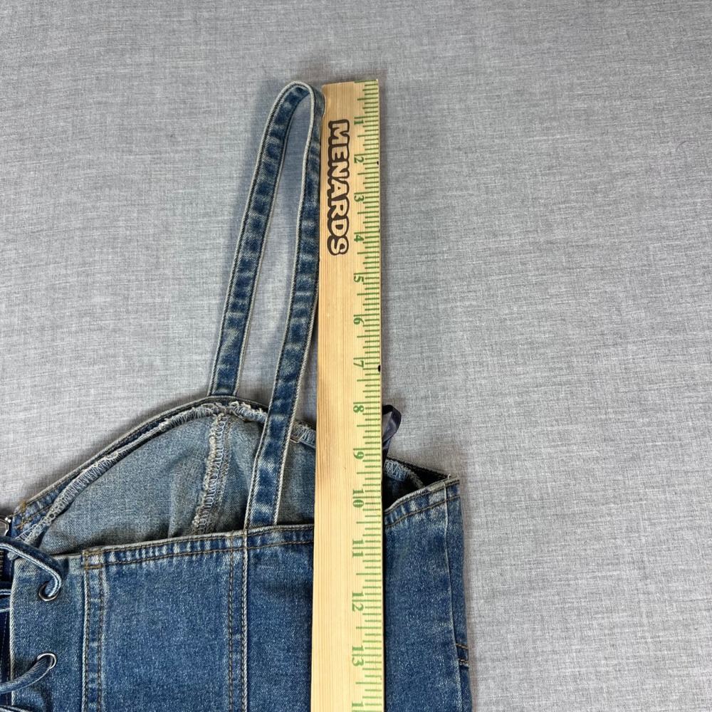 Vintage Y2K Harley Davidson Womens Denim Corset Top Zip Front Lace Up Back Large - Picture 4 of 10